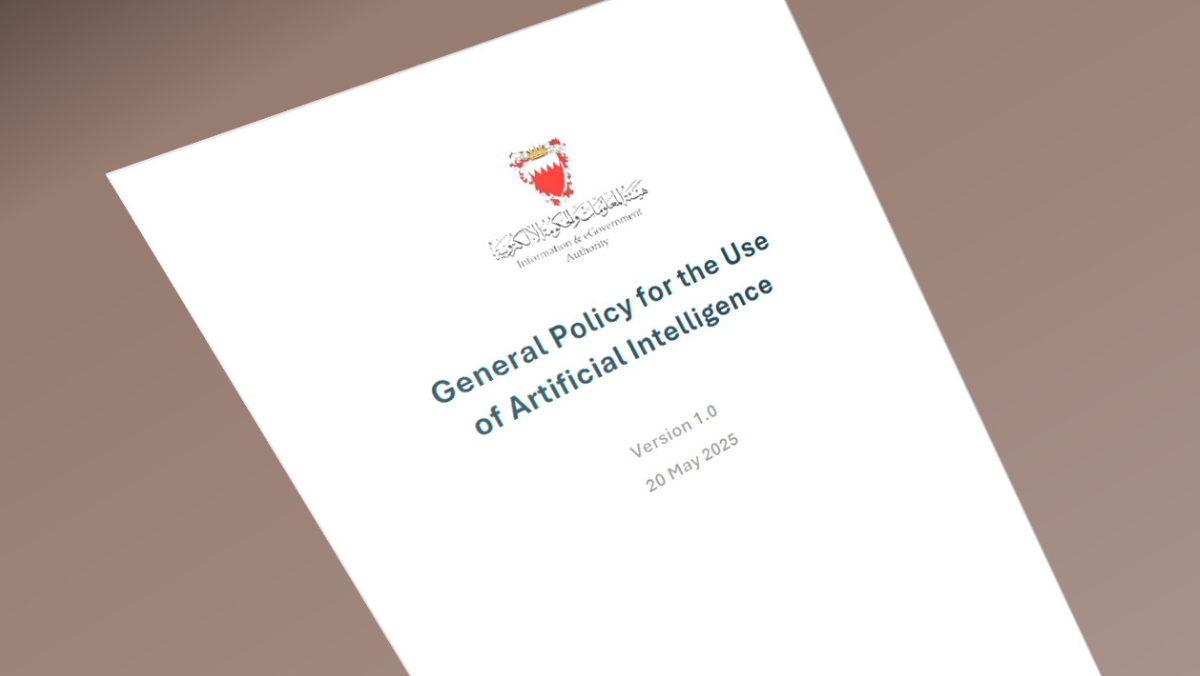 Bahrain government AI policy document highlighting new rules for artificial intelligence use