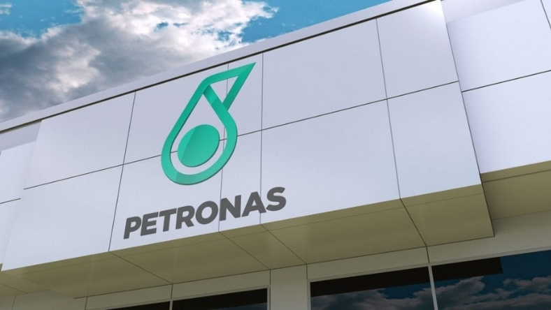 PETRONAS logo on corporate headquarters building