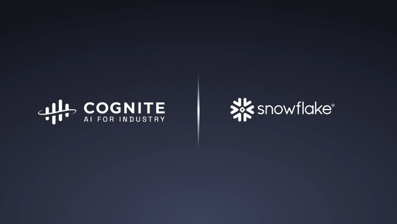 Cognite AI for Industry and Snowflake logos side by side on dark background