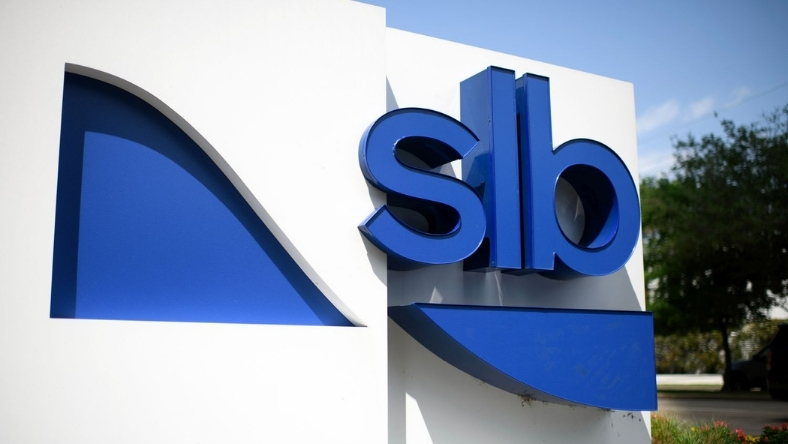 SLB logo mounted on office building facade