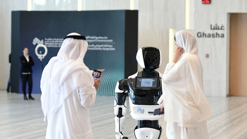 Service robot interacting with attendees at a UAE tech event